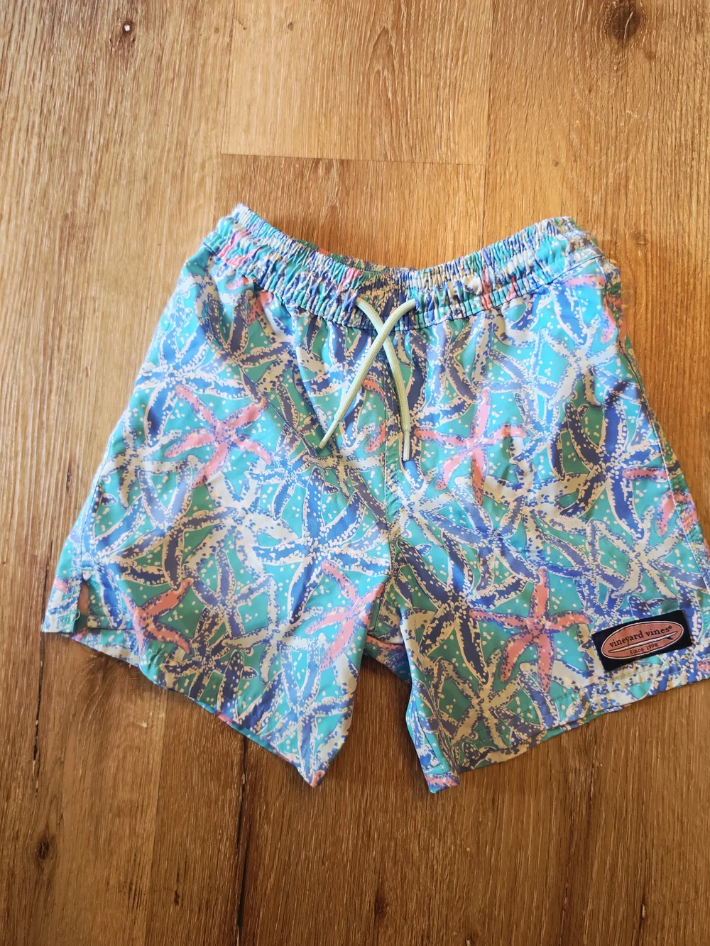 Vineyard Vines Turquoise Pink Green Starfish Swim Trunks - Kids